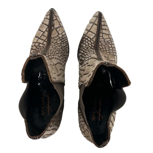 Ducanero Tan Brown Pony Hair Point Toe Leather Block Heel Booties Women’s 40 - Picture 9 of 15